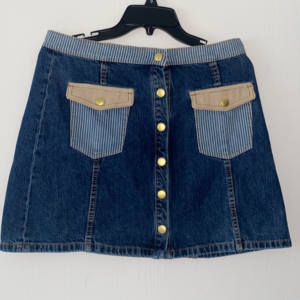 Urban outfitters Denim dark wash mini skirt with corduroy stripe pockets